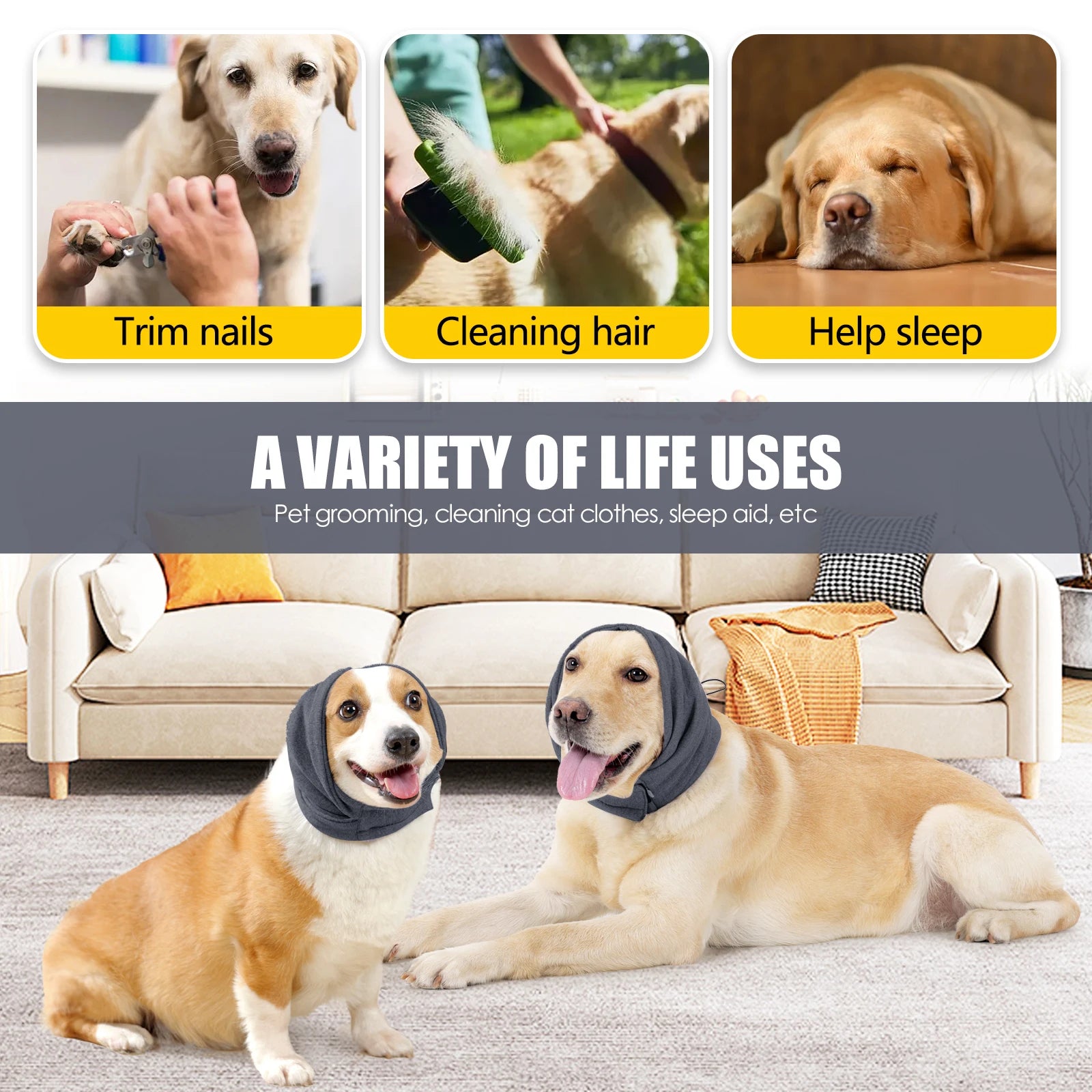 Dog Calming Hoodie No Shake Ear Wraps,Dog Ear Head Covers for Noise Reduction & Anxiety Relief,Dog Ear Headband Muffs Head Wraps