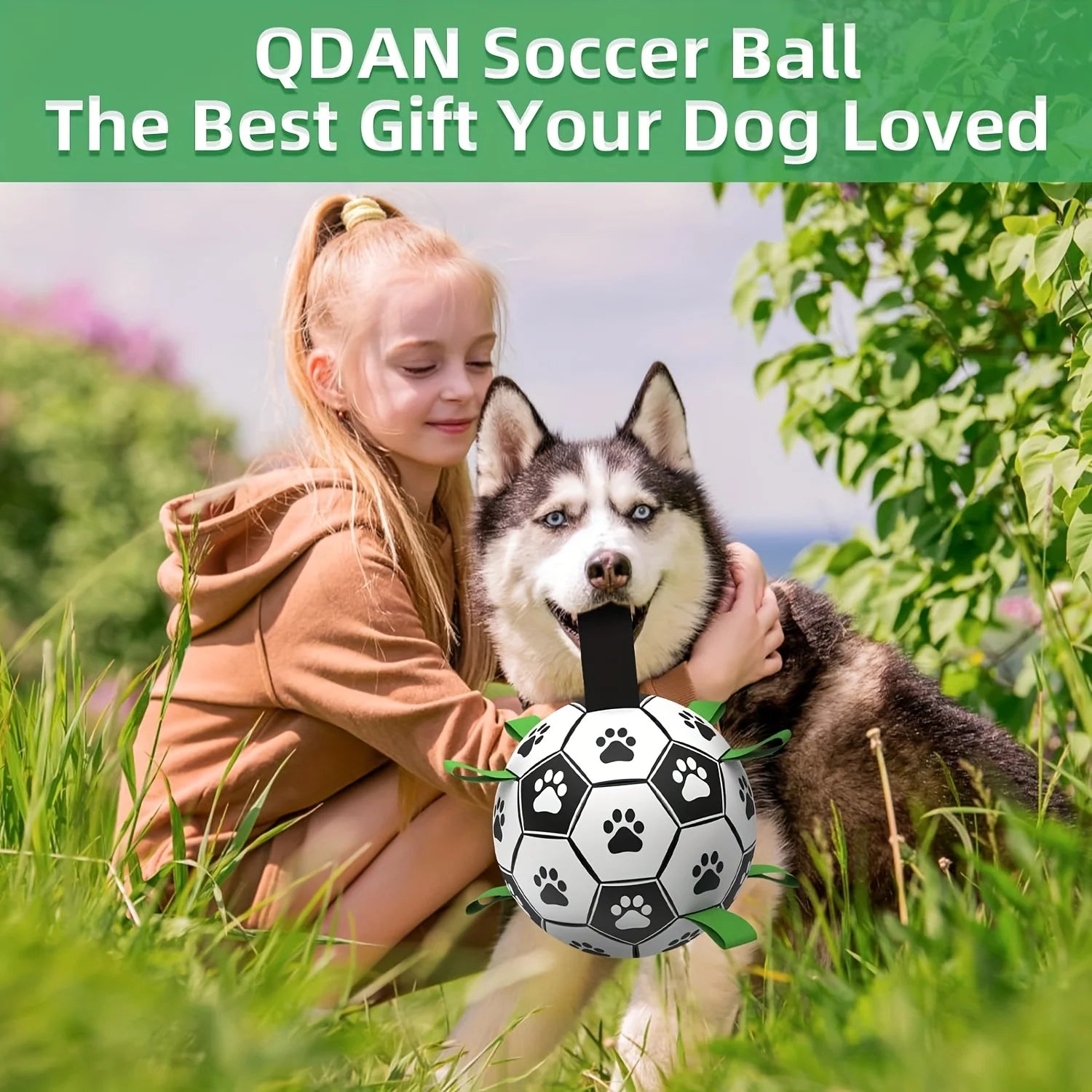 Damaly,Interactive Dog Soccer Toy with a Grip Ring, Durable Water Ball for Dogs, Dog Chasing and Playing Toy, without Battery