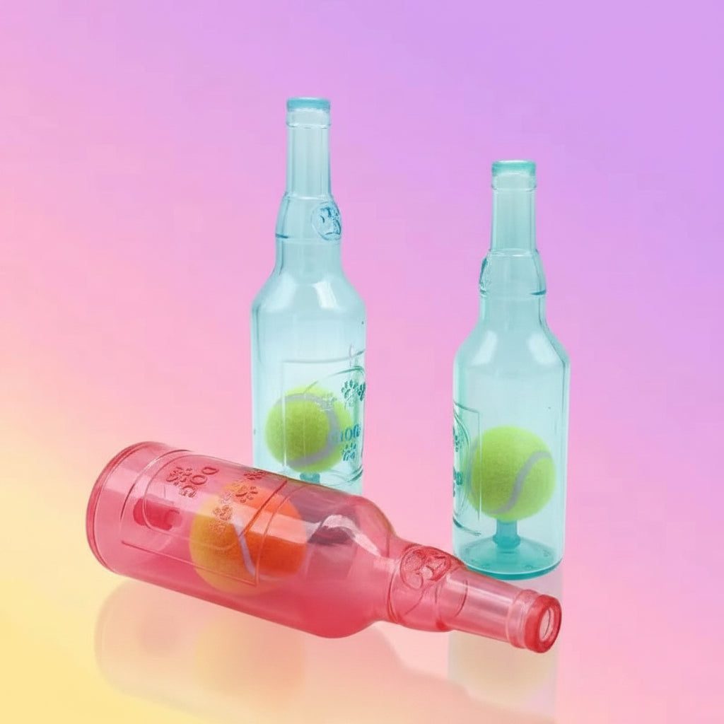 Pet Dog Noise Chewing Toy Beer Bottle with Tennis Ball Dog Toy Squeak Pet Toy Dogs Fun Toys Puzzle Toys